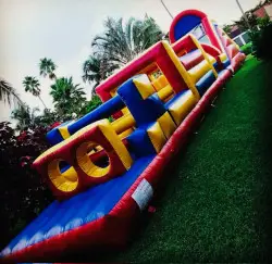 65' Colorful Obstacle Course w Rock Climb Slide
