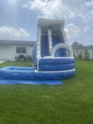 17' Blue Marble Wave Curved Inflatable Water Slide
